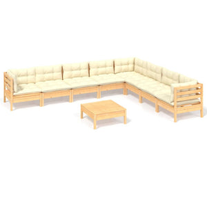 vidaXL 9-piece Garden Lounge Set with Cream Cushions Solid Pine Wood