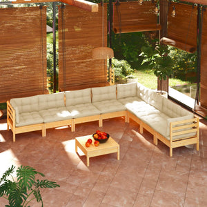 vidaXL 9-piece Garden Lounge Set with Cream Cushions Solid Pine Wood