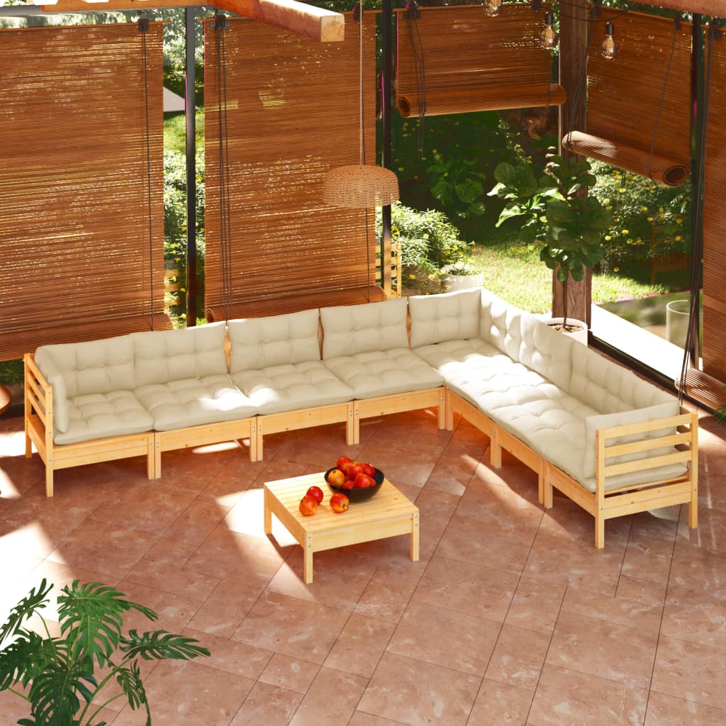 vidaXL 9-piece Garden Lounge Set with Cream Cushions Solid Pine Wood