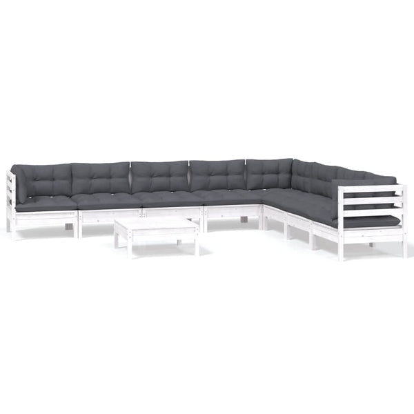 vidaXL 9-piece Garden Lounge Set with Cushions White Solid Pine Wood