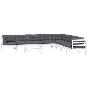 vidaXL 9-piece Garden Lounge Set with Cushions White Solid Pine Wood