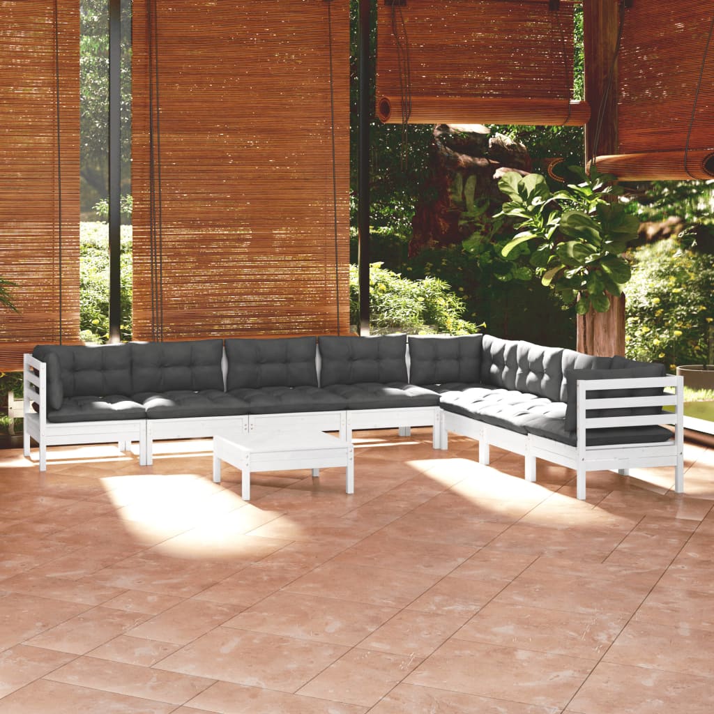 vidaXL 9-piece Garden Lounge Set with Cushions White Solid Pine Wood
