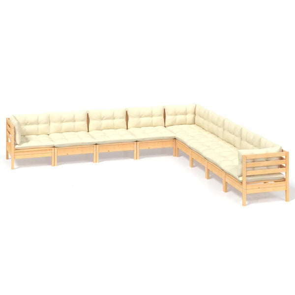 vidaXL 9-piece Garden Lounge Set with Cream Cushions Solid Pine Wood