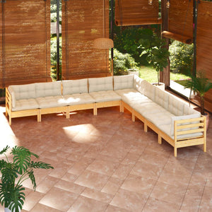 vidaXL 9-piece Garden Lounge Set with Cream Cushions Solid Pine Wood