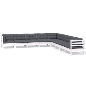 vidaXL 9-piece Garden Lounge Set with Cushions White Solid Pine Wood