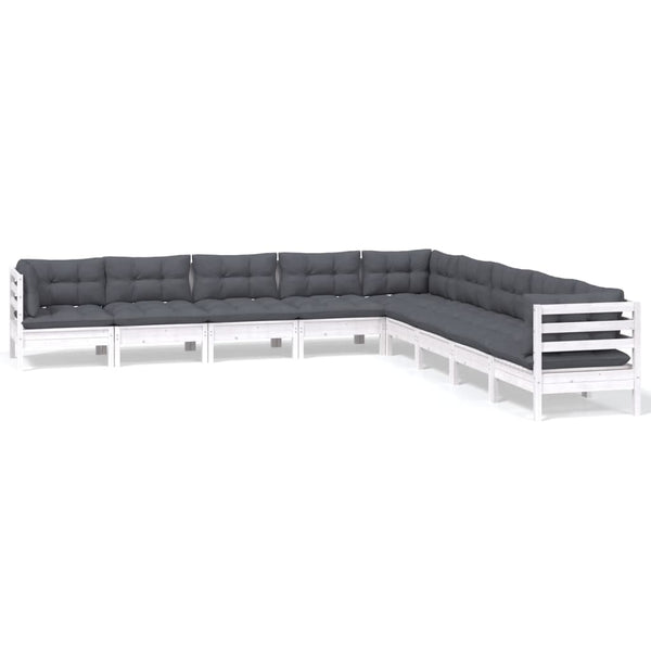 vidaXL 9-piece Garden Lounge Set with Cushions White Solid Pine Wood