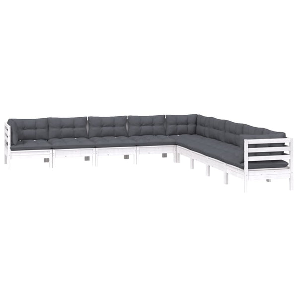 vidaXL 9-piece Garden Lounge Set with Cushions White Solid Pine Wood