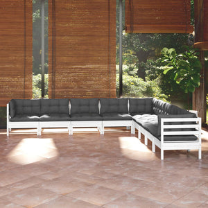 vidaXL 9-piece Garden Lounge Set with Cushions White Solid Pine Wood
