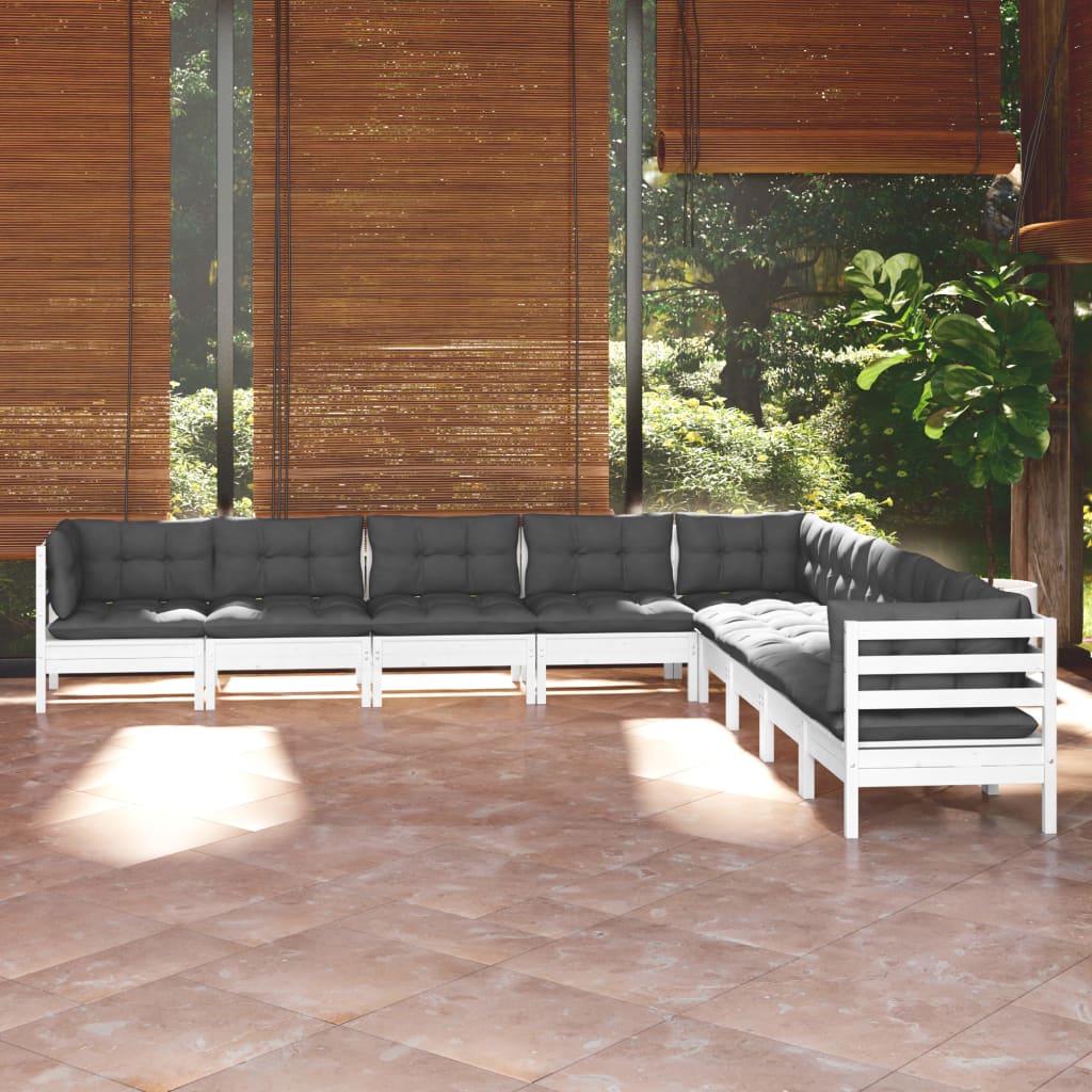 vidaXL 9-piece Garden Lounge Set with Cushions White Solid Pine Wood