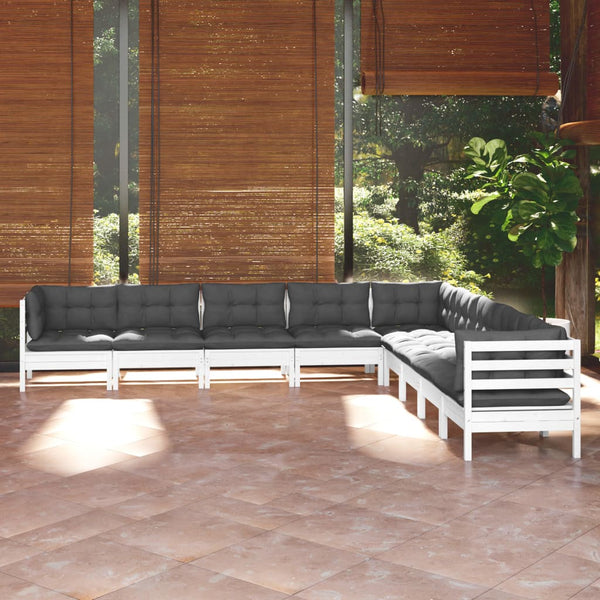 vidaXL 9-piece Garden Lounge Set with Cushions White Solid Pine Wood