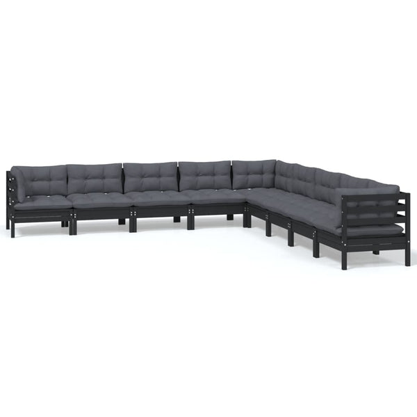 vidaXL 9-piece Garden Lounge Set with Cushions Black Solid Pine Wood