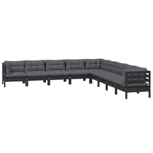 vidaXL 9-piece Garden Lounge Set with Cushions Black Solid Pine Wood
