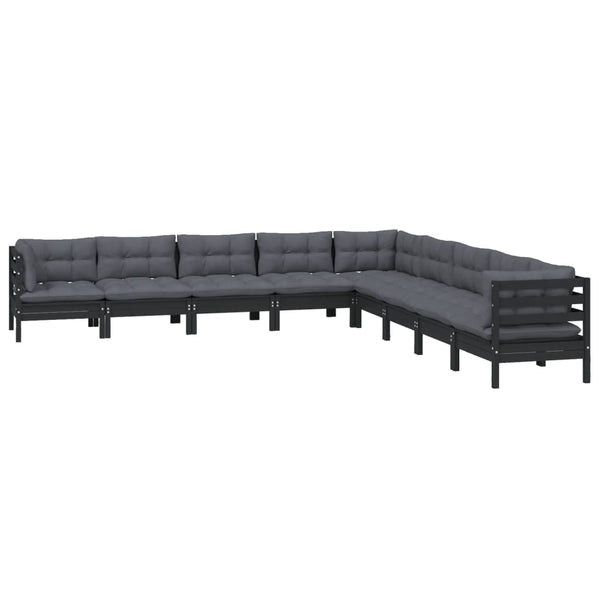 vidaXL 9-piece Garden Lounge Set with Cushions Black Solid Pine Wood