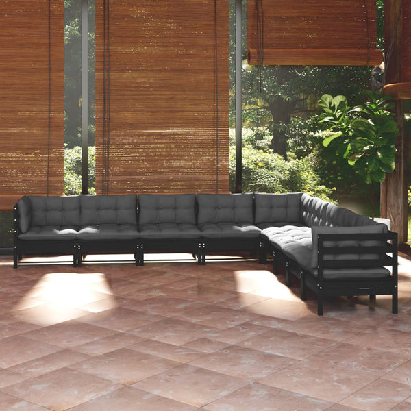 vidaXL 9-piece Garden Lounge Set with Cushions Black Solid Pine Wood
