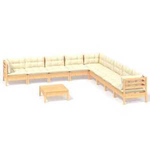 vidaXL 10-piece Garden Lounge Set with Cream Cushions Solid Pine Wood