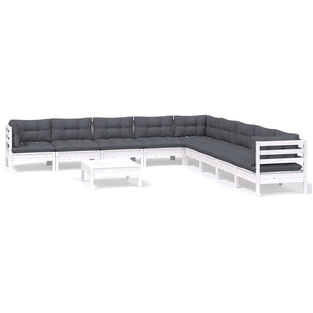 vidaXL 10-Piece Garden Lounge Set with Cushions White Solid Pine Wood