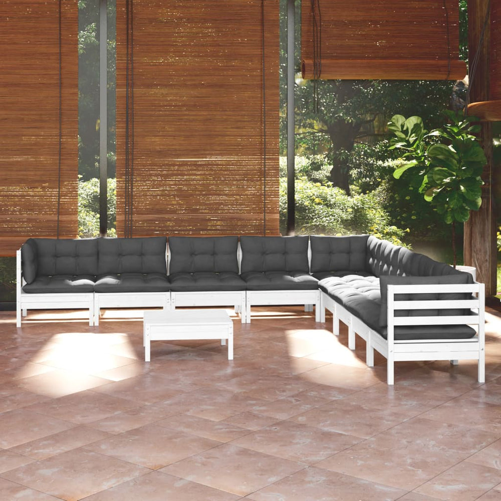 vidaXL 10-Piece Garden Lounge Set with Cushions White Solid Pine Wood