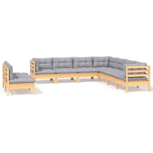 vidaXL 9-piece Garden Lounge Set with Grey Cushions Solid Pine Wood