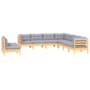 vidaXL 9-piece Garden Lounge Set with Grey Cushions Solid Pine Wood