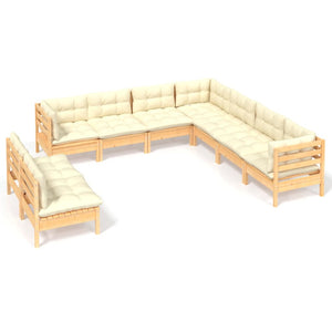 vidaXL 9-piece Garden Lounge Set with Cream Cushions Solid Pine Wood