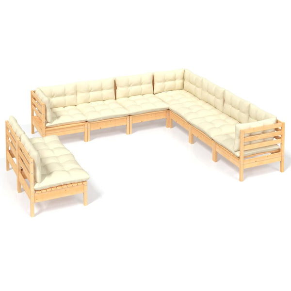 vidaXL 9-piece Garden Lounge Set with Cream Cushions Solid Pine Wood