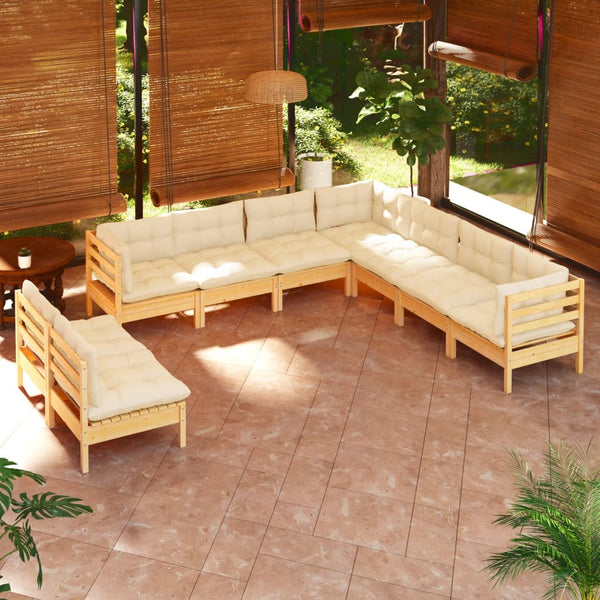 vidaXL 9-piece Garden Lounge Set with Cream Cushions Solid Pine Wood