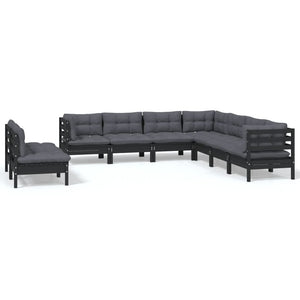 vidaXL 9-piece Garden Lounge Set with Cushions Black Solid Pine Wood