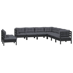 vidaXL 9-piece Garden Lounge Set with Cushions Black Solid Pine Wood