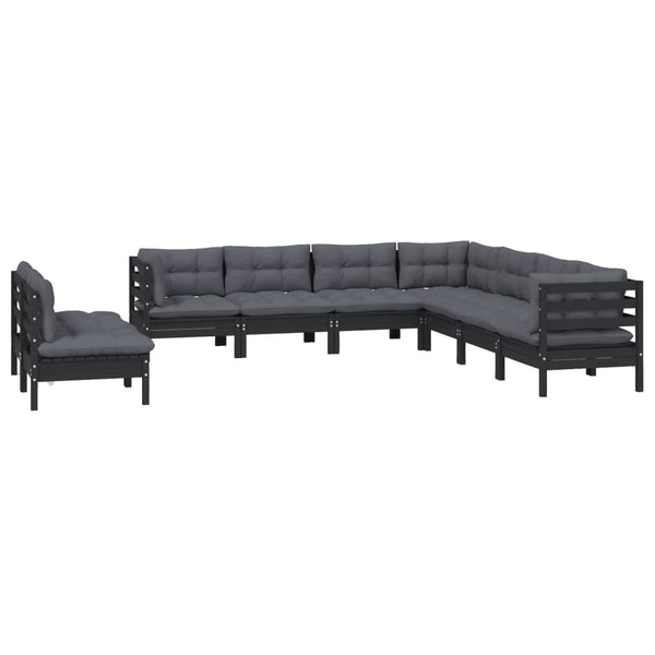 vidaXL 9-piece Garden Lounge Set with Cushions Black Solid Pine Wood