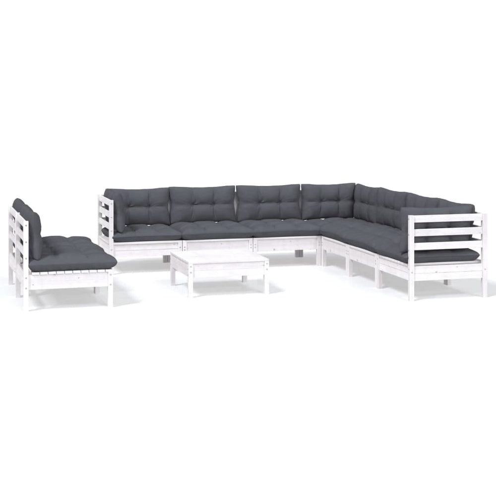vidaXL 10-piece Garden Lounge Set with Cushions White Solid Pine Wood