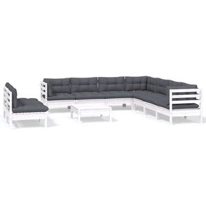 vidaXL 10-piece Garden Lounge Set with Cushions White Solid Pine Wood
