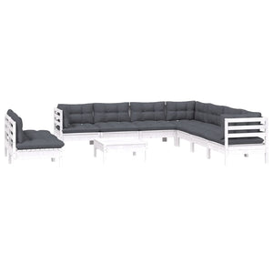 vidaXL 10-piece Garden Lounge Set with Cushions White Solid Pine Wood