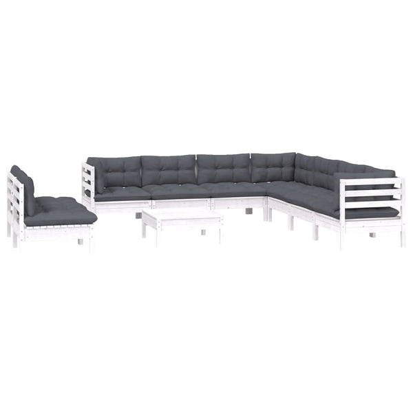 vidaXL 10-piece Garden Lounge Set with Cushions White Solid Pine Wood