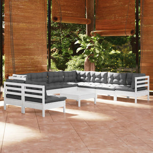vidaXL 10-piece Garden Lounge Set with Cushions White Solid Pine Wood
