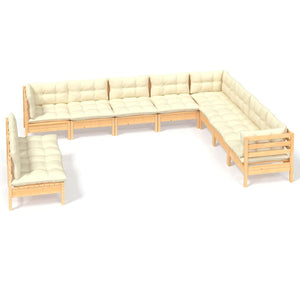 vidaXL 10-piece Garden Lounge Set with Cream Cushions Solid Pine Wood