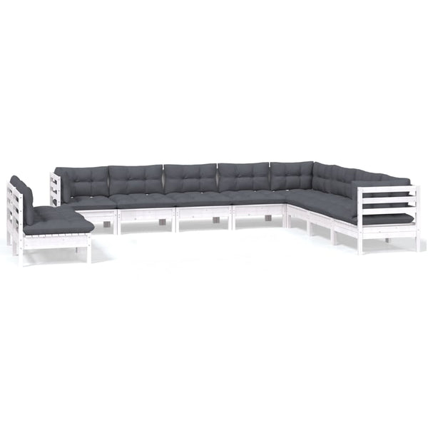vidaXL 10-piece Garden Lounge Set with Cushions White Solid Pine Wood
