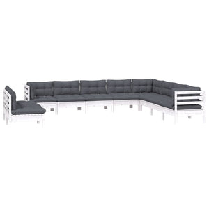 vidaXL 10-piece Garden Lounge Set with Cushions White Solid Pine Wood