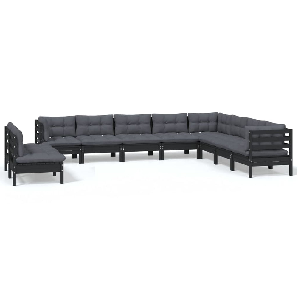 vidaXL 10-piece Garden Lounge Set with Cushions Black Solid Pine Wood