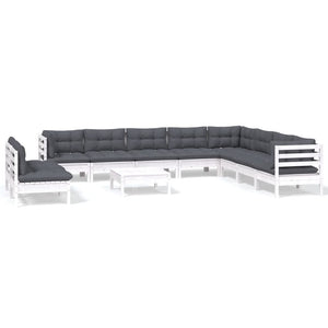 vidaXL 11-pc. Garden Lounge Set with Cushions White Solid Pine Wood