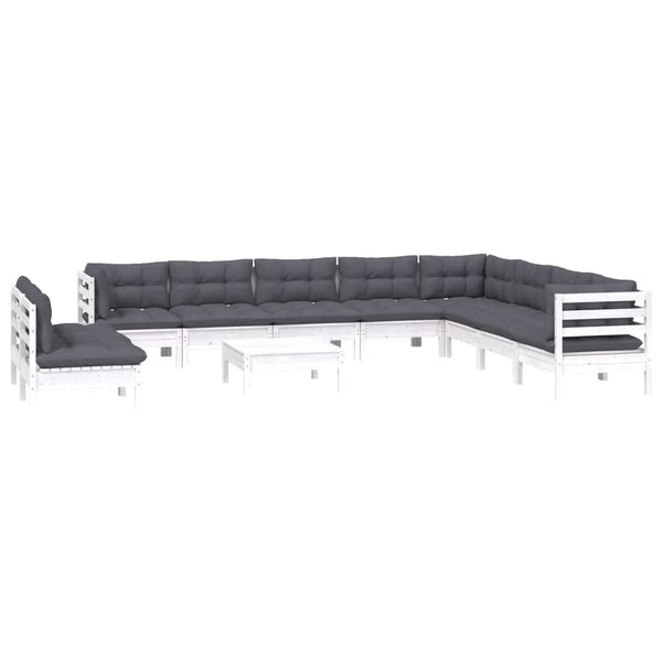 vidaXL 11-pc. Garden Lounge Set with Cushions White Solid Pine Wood