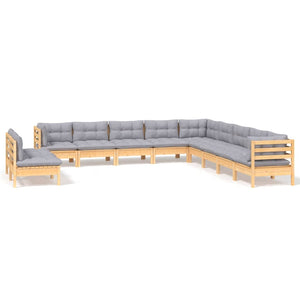 vidaXL 11-Piece Garden Lounge Set with Grey Cushions Solid Pine Wood
