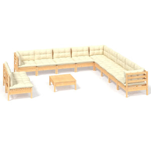 vidaXL 12-piece Garden Lounge Set with Cream Cushions Solid Pine Wood
