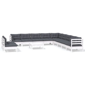 vidaXL 12-piece Garden Lounge Set with Cushions White Solid Pine Wood