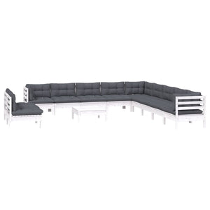 vidaXL 12-piece Garden Lounge Set with Cushions White Solid Pine Wood