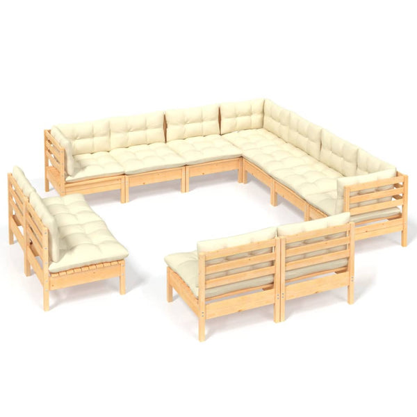 vidaXL 11-Piece Garden Lounge Set with Cream Cushions Solid Pine Wood