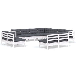 vidaXL 11-pc. Garden Lounge Set with Cushions White Solid Pine Wood