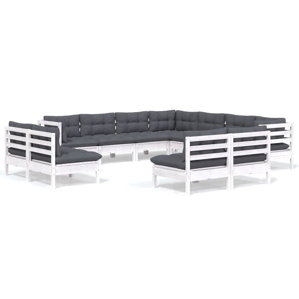 vidaXL 11-pc. Garden Lounge Set with Cushions White Solid Pine Wood