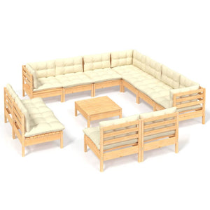 vidaXL 12-piece Garden Lounge Set with Cream Cushions Solid Pine Wood