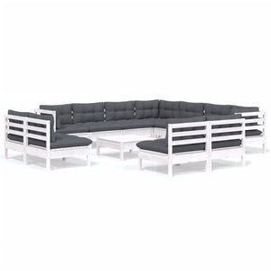 vidaXL 12-piece Garden Lounge Set with Cushions White Solid Pine Wood
