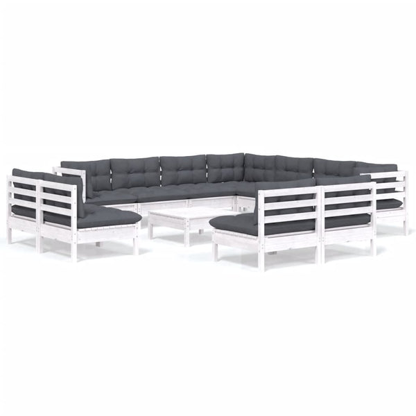 vidaXL 12-piece Garden Lounge Set with Cushions White Solid Pine Wood